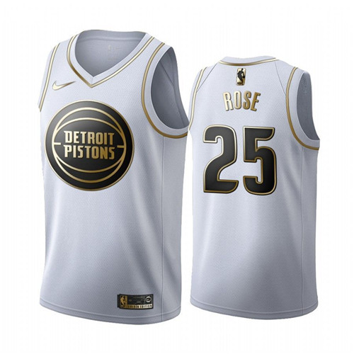 Men's Detroit Pistons #25 Derrick Rose White 2019 Golden Stitched NBA Jersey